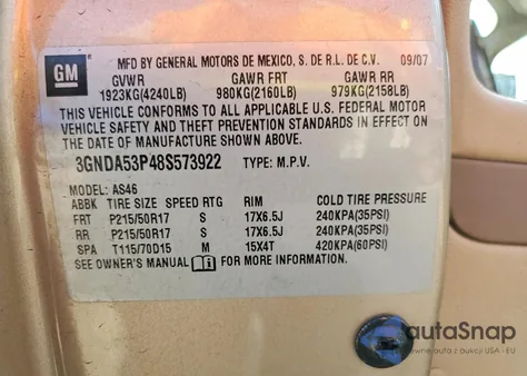 2008 Chevrolet Hhr Lt из США, поврежденный, VIN 3GNDA53P48S573922